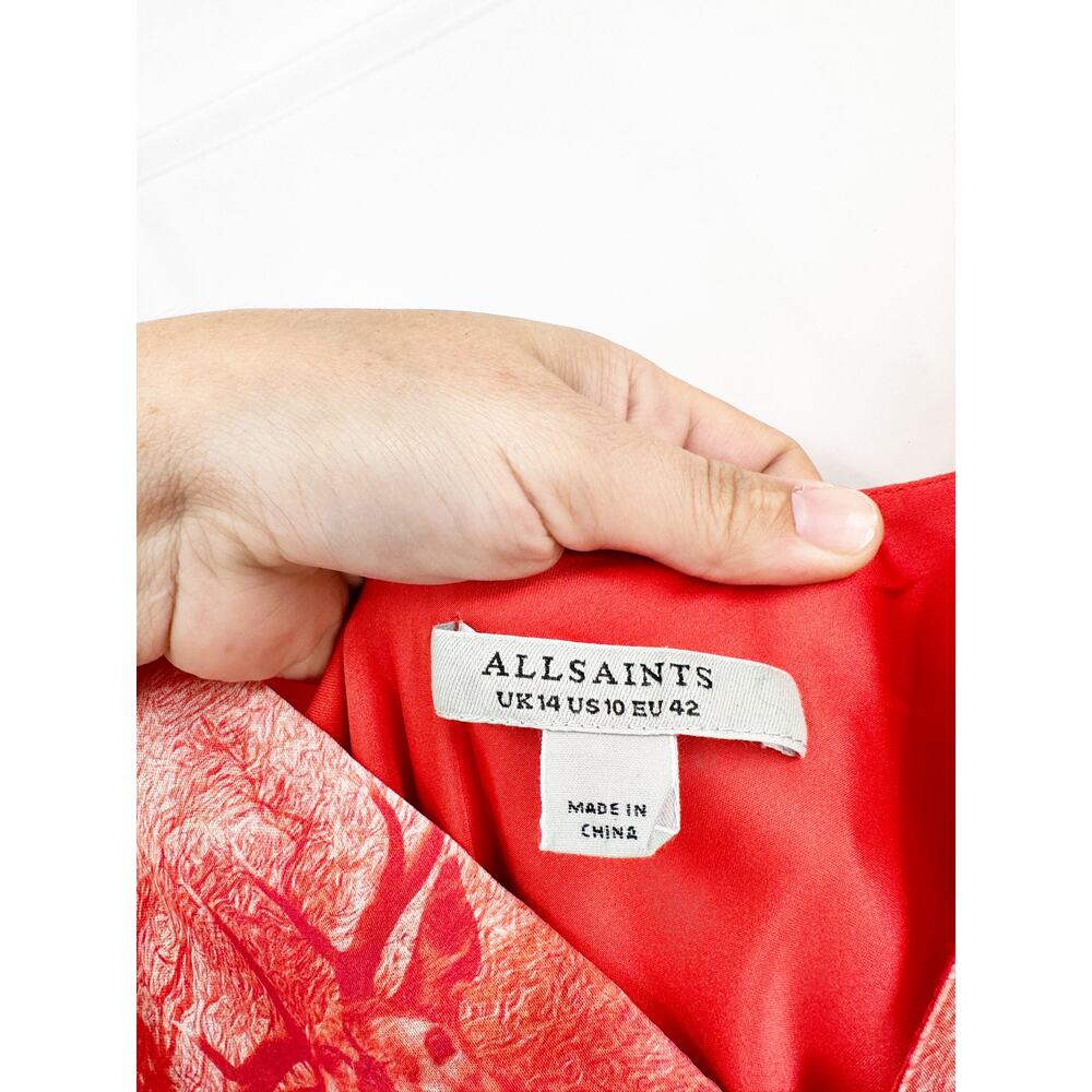 ALLSAINTS Melody Nerissa Peach Deer Print Midi Slipdress In Pink 10 - Picture 5 of 7